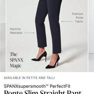 SPANX Navy Straight Leg Pants Sleek Tailored Fit